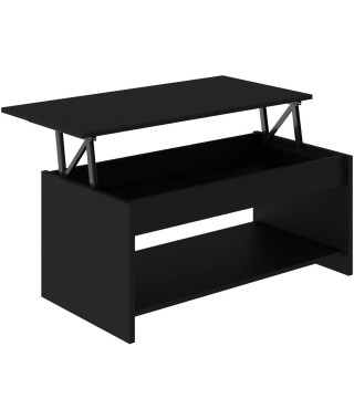 Table basse HAPPY - Mélaminé noir - Plateau relevable - L 100 x P 50 x H 44 cm