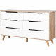 VANKKA Commode 6 tiroirs - Décor chene et blanc - L 154 x  P 42 x H 86 cm