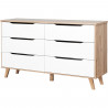 VANKKA Commode 6 tiroirs - Décor chene et blanc - L 154 x  P 42 x H 86 cm