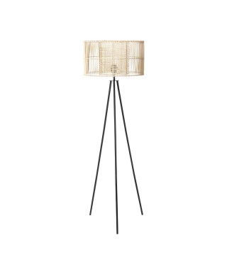 Lampadaire rotin pied métal - 48x150 cm - Abajour : 50x50x28,8 cm