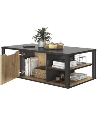 DIAGONE Table basse bar- Décor Noir et cheneL 110 x H 38 x P 60 cm - DAKOTA