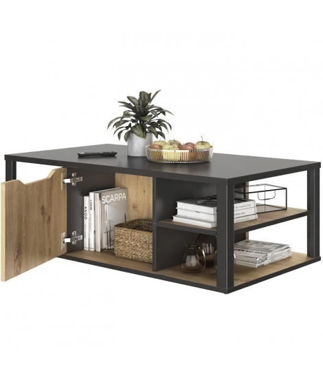 DIAGONE Table basse bar- Décor Noir et cheneL 110 x H 38 x P 60 cm - DAKOTA