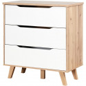 FINLANDEK Commode de chambre VANKKA scandinave décor chene et blanc mat + pieds en bois massif - L 80 cm