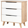 FINLANDEK Commode de chambre VANKKA scandinave décor chene et blanc mat + pieds en bois massif - L 80 cm