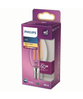 Philips ampoule LED Equivalent 60W E14 Blanc chaud Non dimmable, Verre