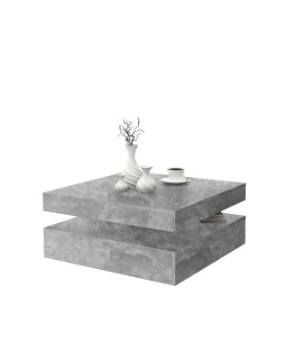 Table basse carrée pivotante - Panneau de particules - Décor béton gris clair - Classique - L 78 x P 78 x H 35,4 cm - COFFEE