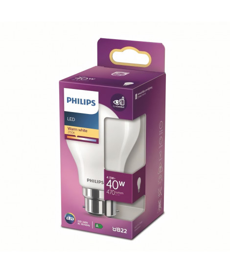 Philips ampoule LED Equivalent 40W B22 Blanc chaud non dimmable, verre