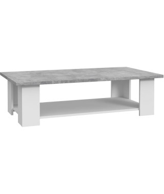 PILVI Table basse rectangulaire - Blanc et béton gris clair - L 110 x P 60 x H 31 cm