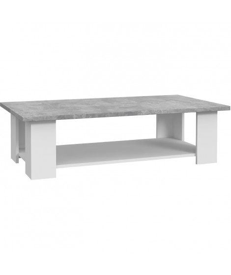 PILVI Table basse rectangulaire - Blanc et béton gris clair - L 110 x P 60 x H 31 cm