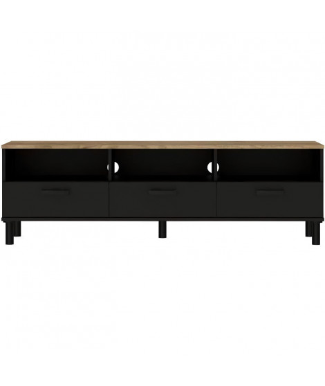 OXFORD Meuble TV décor noir et chene -  Style industriel - L 158 x P 40 x H 47 cm