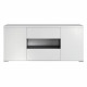 STAR Meuble TV 2 portes 2 tiroirs - Blanc brillant et gris - L 150 x P 42 x H 67cm