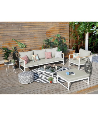 Salon de jardin d'angle modulable 5 places en aluminium avec pouf YUZU