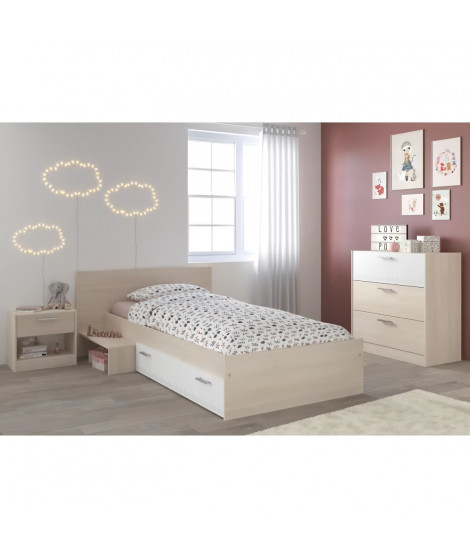 MARCO Chambre Enfant Complete style contemporain décor acacia clair et blanc - l 90 x L 190 cm