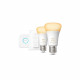 Kit démarrage ampoule LED connectée PHILIPS Hue White - 10,5W - Lot 2 E27 - Télécommande Hue