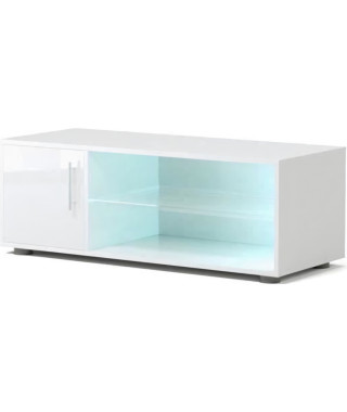 KORA Meuble TV contemporain avec éclairage LED laqué blanc - L 100 cm