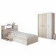 CHARLEMAGNE Chambre enfant complete - Tete de lit + lit + armoire - Style contemporain - Décor acacia clair et blanc