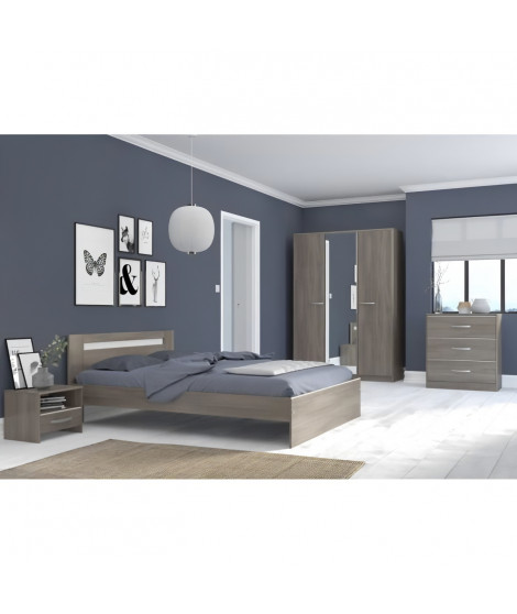 YSA Chambre complete adulte - Contemporain - Décor noyer silver - l 140 x L 190 cm