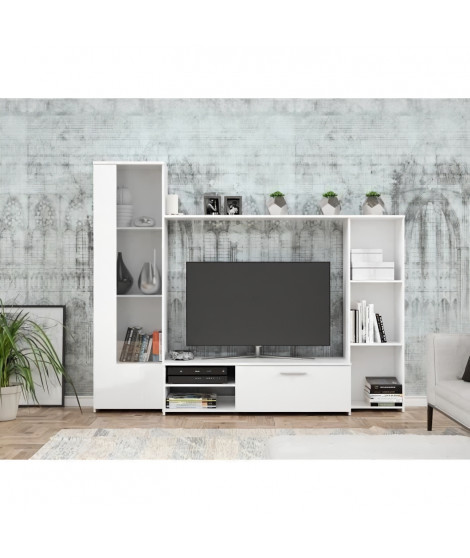 PILVI Meuble TV - Blanc mat - L 220,4 x P41,3 x H177,5 cm