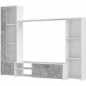 PILVI  Meuble TV - Blanc mat et béton gris clair - L 220,4 x P41,3 x H177,5 cm