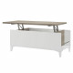 Table basse avec plateau relevable - Décor chene et blanc - L 100 x P 50/72 x H 42/55 cm