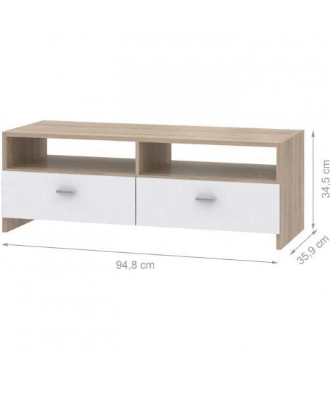 FINLANDEK Meuble TV HELPPO contemporain blanc mat et décor chene - L 95 cm