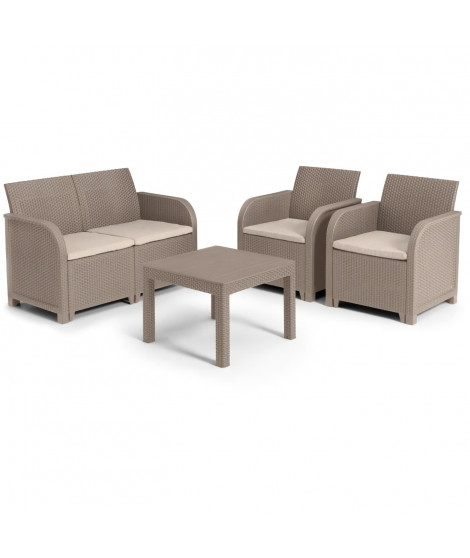 Salon de jardin en imitation résine tressée ALLIBERT avec table basse - 4 personnes - SanRemo - Beige