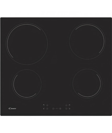 CANDY CH64CCB Plaque de cuisson vitrocéramique - 4 zones - 6500 W - L 56 x P 49 cm - Revetement verre - Noir