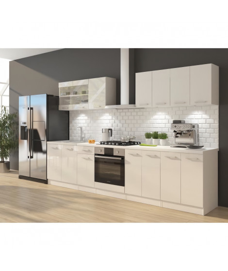 ULTRA Cuisine complete avec meuble four et plan de travail inclus L 300 cm - Blanc brillant