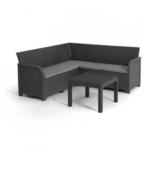 ALLIBERT by KETER - Canap d'angle SanRemo 5 places imitation rotin tressé avec table basse - gris graphite