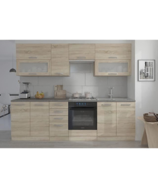 LASSEN Cuisine complete L 260 cm - Décor chene clair sonoma