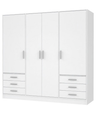 JUPITER Armoire 4 portes 6 tiroirs -  Blanc mat -  L 206,5 x P 60 x H 200 cm