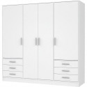 JUPITER Armoire 4 portes 6 tiroirs -  Blanc mat -  L 206,5 x P 60 x H 200 cm