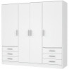 JUPITER Armoire 4 portes 6 tiroirs -  Blanc mat -  L 206,5 x P 60 x H 200 cm