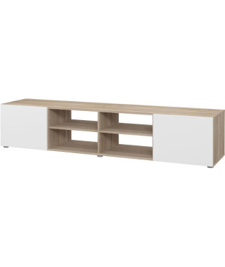 PILVI Meuble TV - Blanc et chene sonoma - L 185 x P 42 x H 31 cm