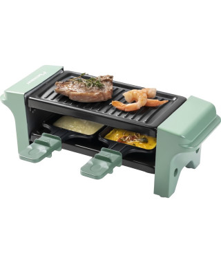 Bestron Appareil a raclette, Mini Grill pour 1 a 2 personnes, avec 2 poelons et 2 spatules, avec revetement antiadhésif, menthe