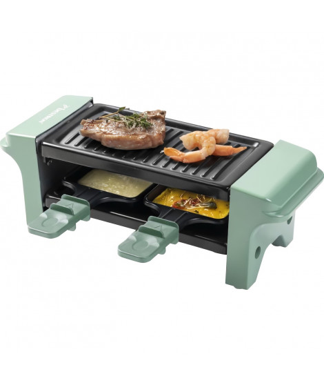 Bestron Appareil a raclette, Mini Grill pour 1 a 2 personnes, avec 2 poelons et 2 spatules, avec revetement antiadhésif, menthe