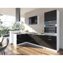 EXTRA - Cuisine comple?te d'angle colonne L 300cm - Noir Laqué