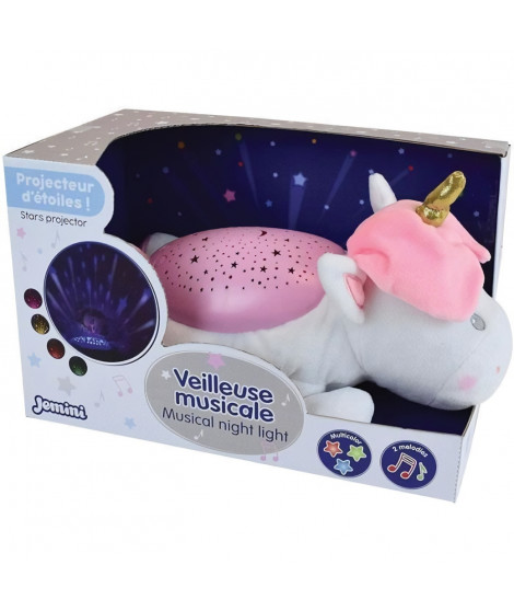 LICORNE Peluche veilleuse et musicale +/- 39 cm