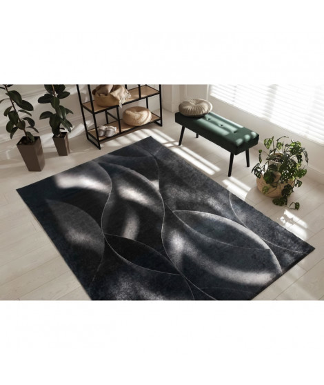 Tapis de salon moderne - Motif vagues - Noir - 100% polyester - 120 x 160 cm - Intérieur - NAZAR
