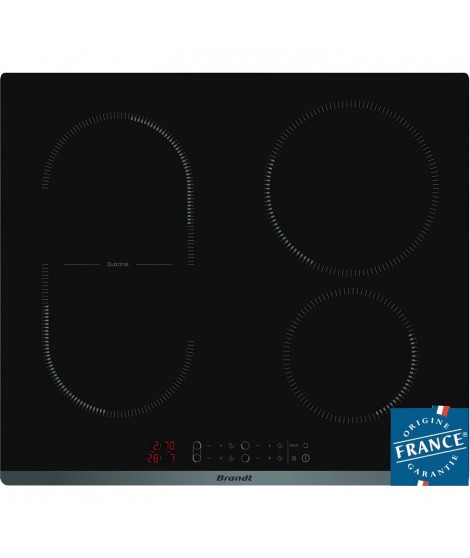 Table de cuisson induction BRANDT - 4 zones - L 58 x P51 cm - 3600 W -  Revetement verre - Noir - CPI6400B