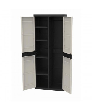 TITANIUM PLASTIKEN Armoire 2 portes avec étageres et penderie l70 x p44 x h176 cm Beige et Noire Gamme TITANIUM Intérieur/Ext…