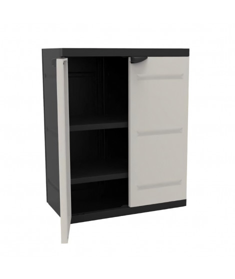 TITANIUM PLASTIKEN Armoire basse 2 portes avec étageres l70 x p44 x h88 cm Beige et Noire Gamme TITANIUM Intérieur/Extérieur