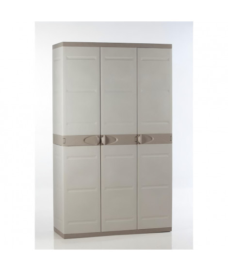 TITANIUM PLASTIKEN Armoire 3 portes avec étageres + penderie l105 x p44 x h176 cm Beige et Taupe Gamme TITANIUM  Intérieur/Ex…