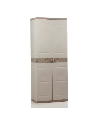 TITANIUM PLASTIKEN Armoire 2 portes avec étageres et penderie l70 x p44 x h176 cm Beige et Taupe Gamme TITANIUM Intérieur/Ext…