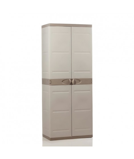 TITANIUM PLASTIKEN Armoire 2 portes avec étageres et penderie l70 x p44 x h176 cm Beige et Taupe Gamme TITANIUM Intérieur/Ext…