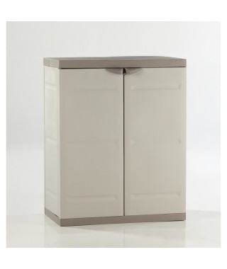 TITANIUM PLASTIKEN Armoire basse 2 portes avec étageres l70 x p44 x h88 cm Beige et Taupe Gamme TITANIUM Intérieur/Extérieur