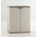 TITANIUM PLASTIKEN Armoire basse 2 portes avec étageres l70 x p44 x h88 cm Beige et Taupe Gamme TITANIUM Intérieur/Extérieur