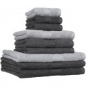 Lot de 9 serviettes de bain ESSENTIAL - 100% Coton - 50 / 90 / 130 cm - Coloris fusain et acier - TODAY