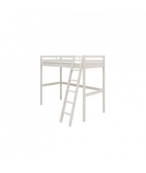 Lit mezzanine enfant - 90 x 190 cm - Pin massif blanchi - Sommier inclus - ERIKA