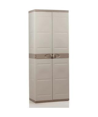 TITANIUM PLASTIKEN Armoire haute 2 portes avec étageres 70 x 44 x 176 cm Beige et Taupe Gamme TITANIUM Intérieur et Extérieur